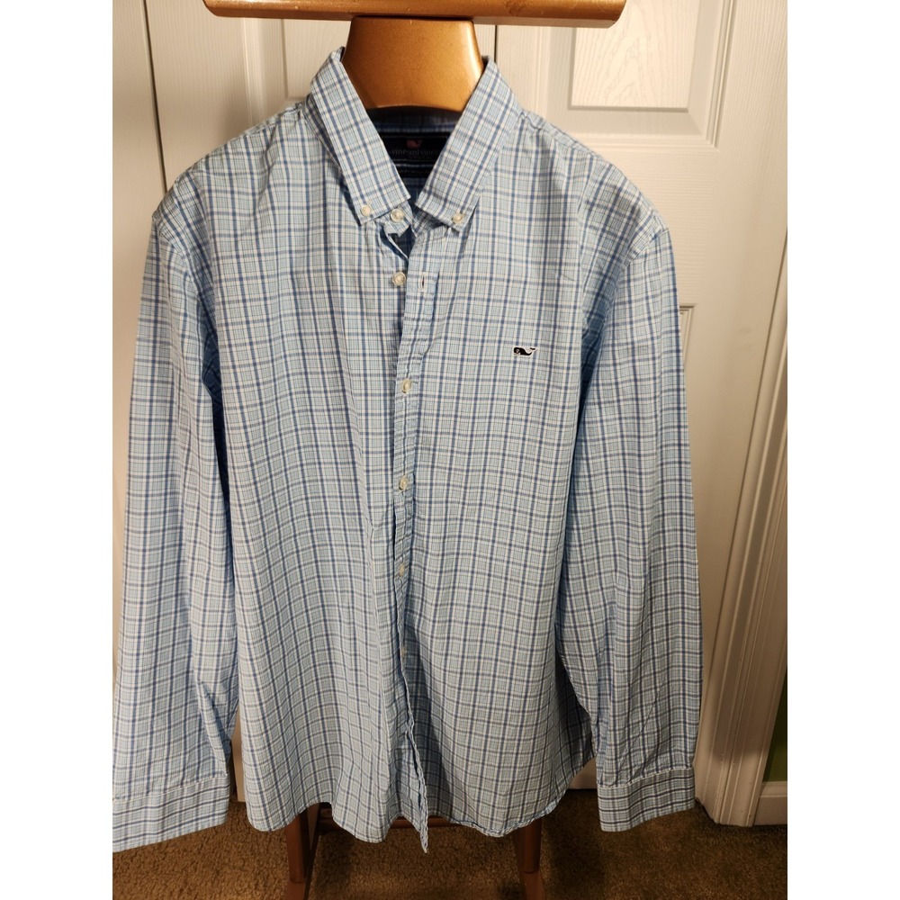 Vinyard Vines Slim Fit Whale Shirt Blue Plaid Long Sleeve Size 2XL